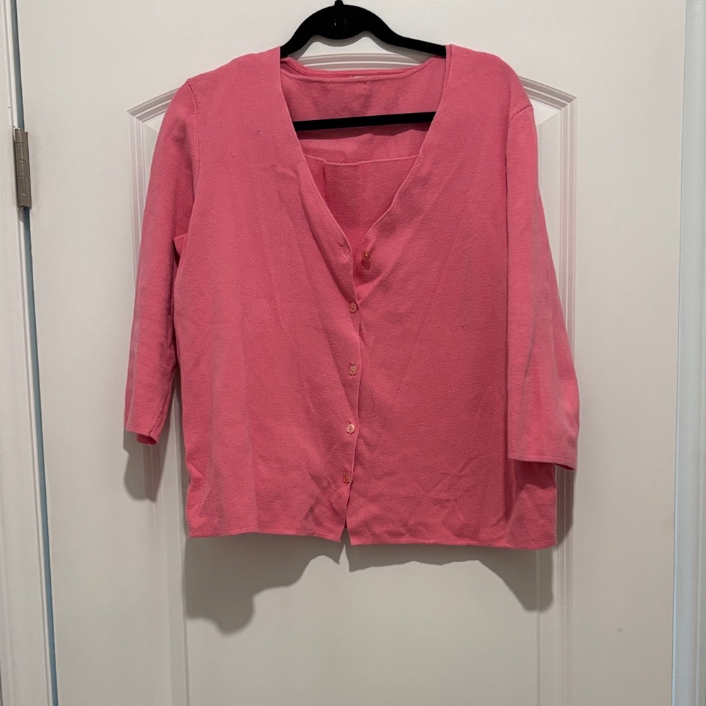 Pink V-Neck Button Front Cardigan & Tank Set Cotton